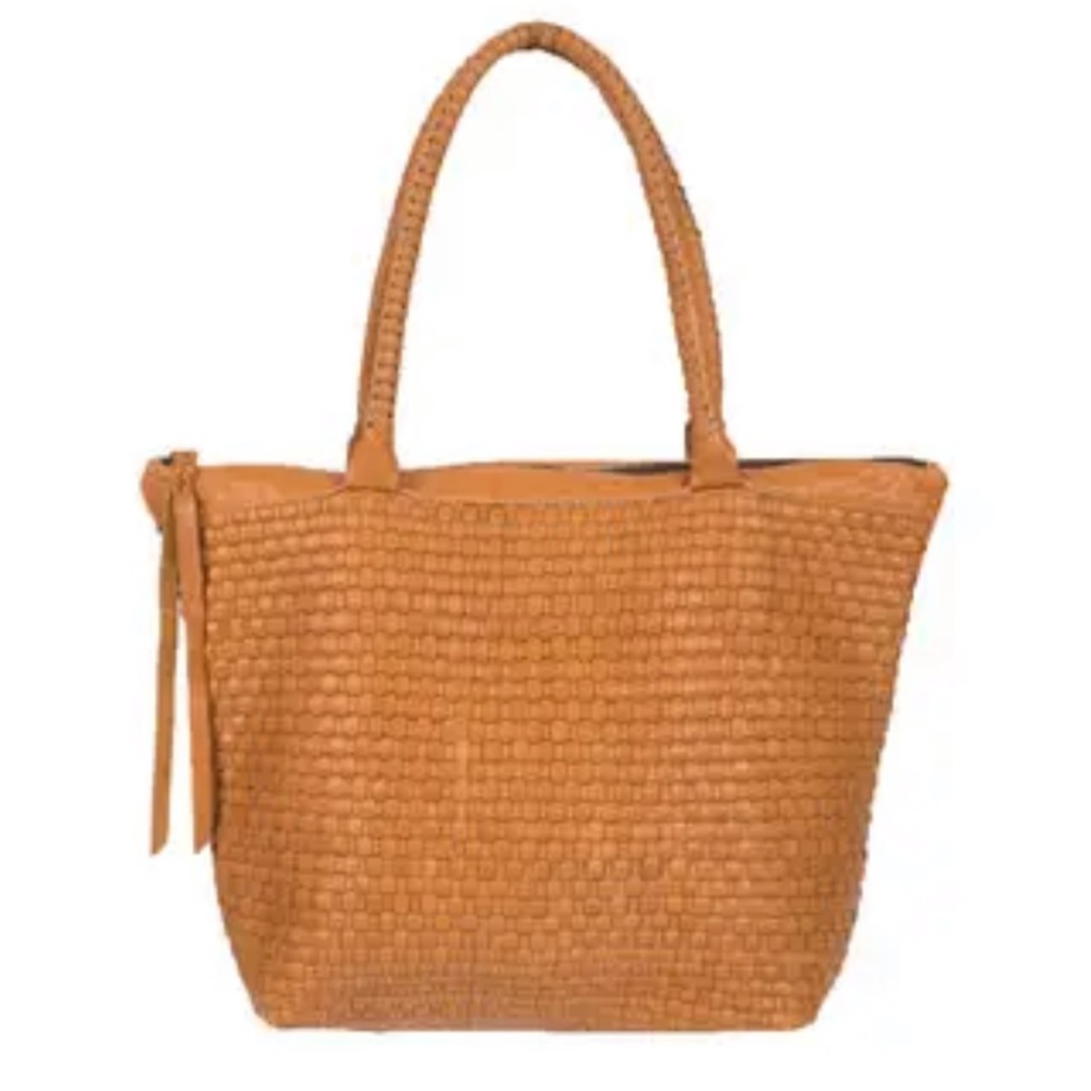 Cleobella tan woven leather tote purse